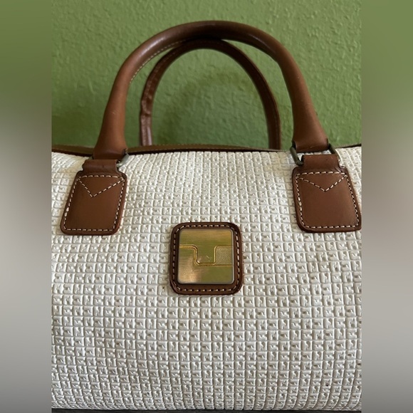 TED LAPIDUS Paris Monogram Logo Embossed Leather Handle Boston Bag Rare White - Picture 2 of 14